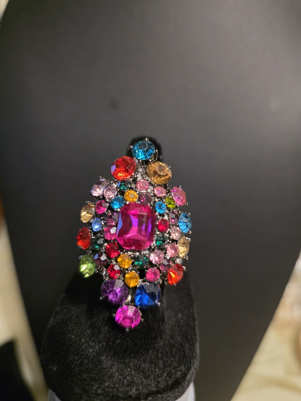 #677 Vibrant Adjustable Multicolor Crystal Cocktail Ring - Bold Statement Ring
